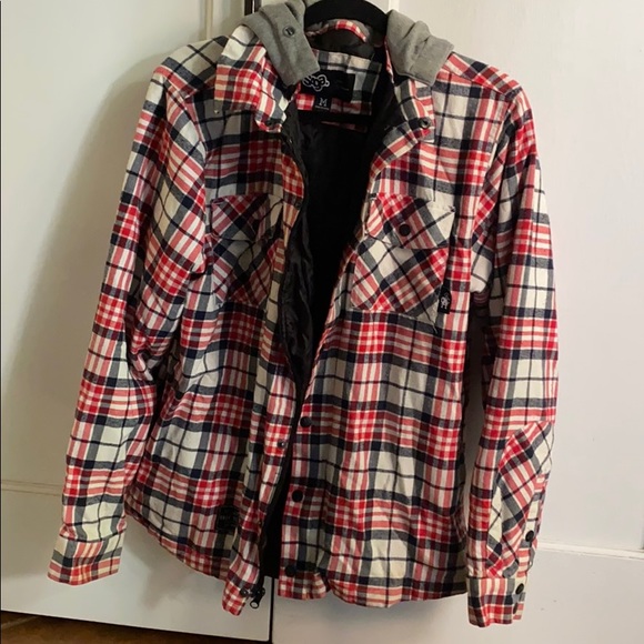 Saga Outerwear plaid coat with grey hood - Picture 2 of 9